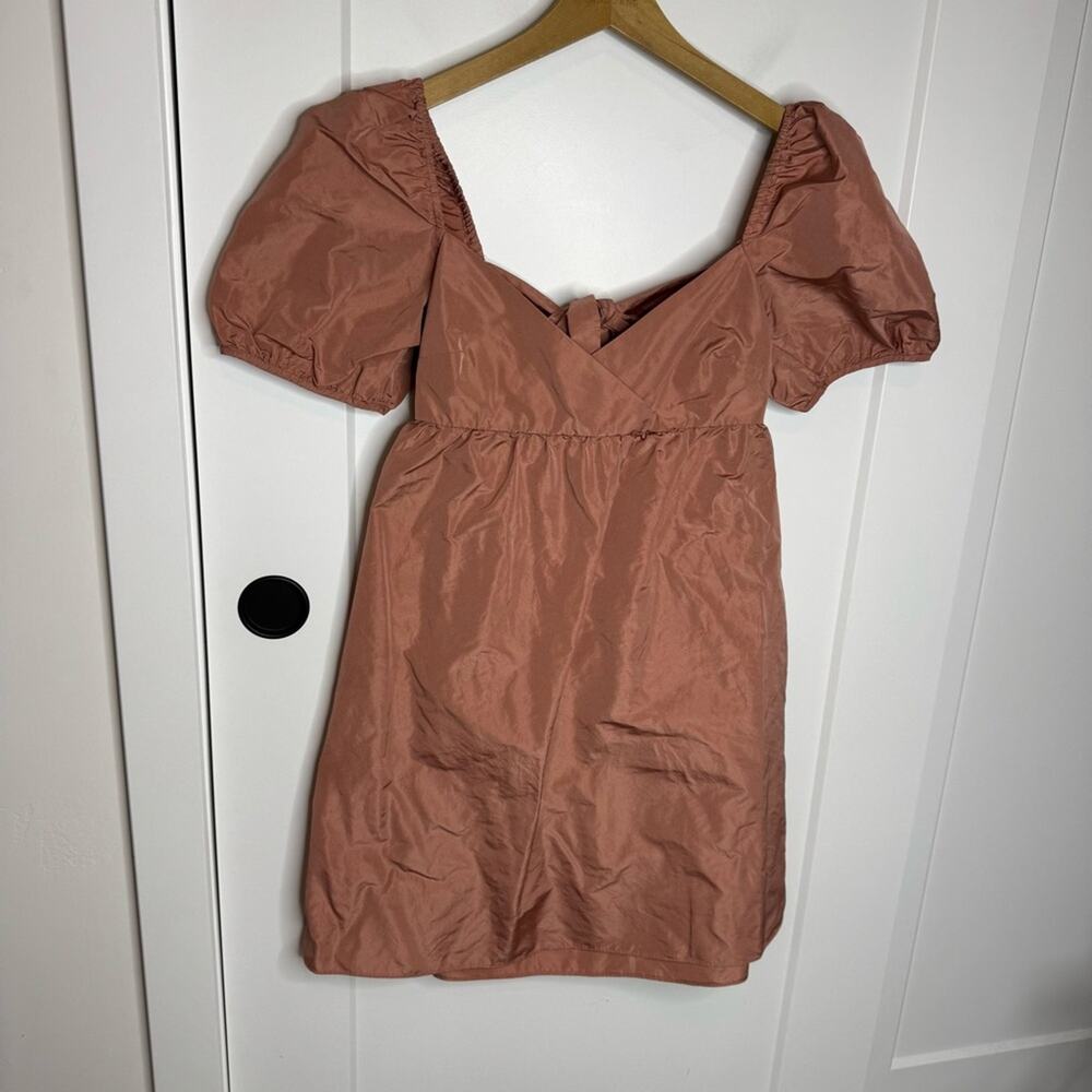 Aritzia Wilfred Heirloom Pink Puff Sleeve Tie Back Mini Dress Size Medium